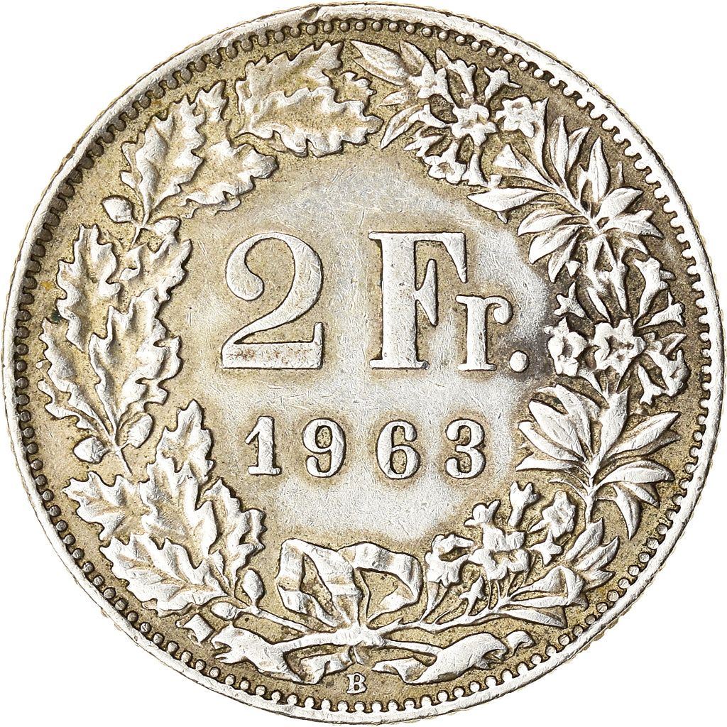 Coin, Switzerland, 2 Francs, 1963, Bern, AU(50-53), Silver, KM:21