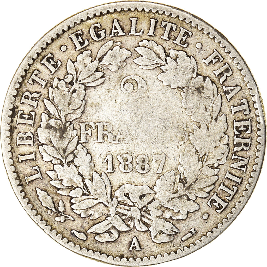 Coin, France, Cérès, 2 Francs, 1887, Paris, VF(20-25), Silver, KM:817.1