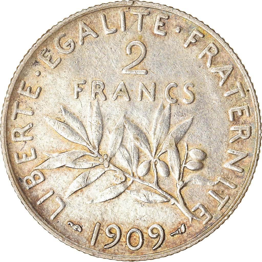 Moeda, França, Semeuse, 2 Francs, 1909, Paris, AU(50-53), Prata, KM:845.1