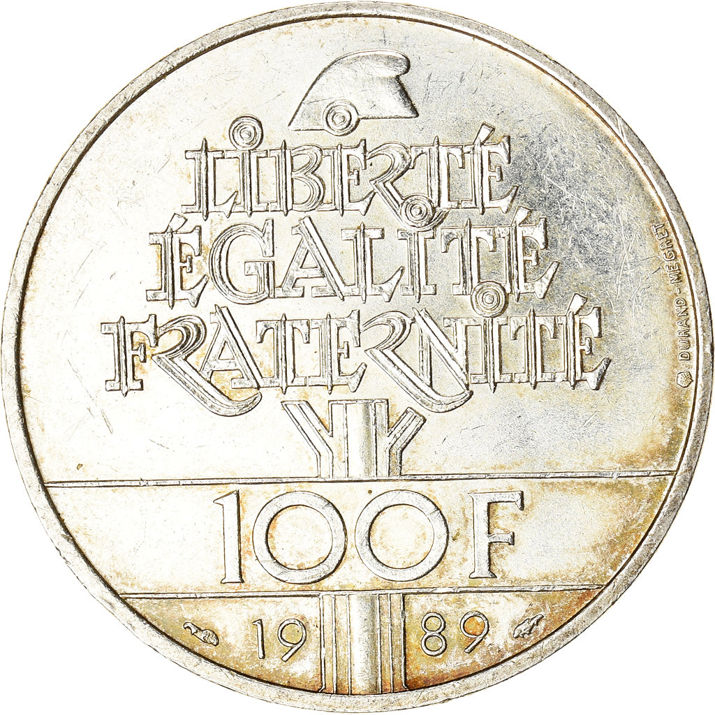 Moneta, Francia, Droits de l'Homme, 100 Francs, 1989, BB+, Argento, KM:970
