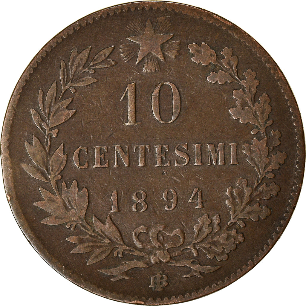 Moeda, Itália, Umberto I, 10 Centesimi, 1894, Rome, VF(20-25), Cobre, KM:27.2
