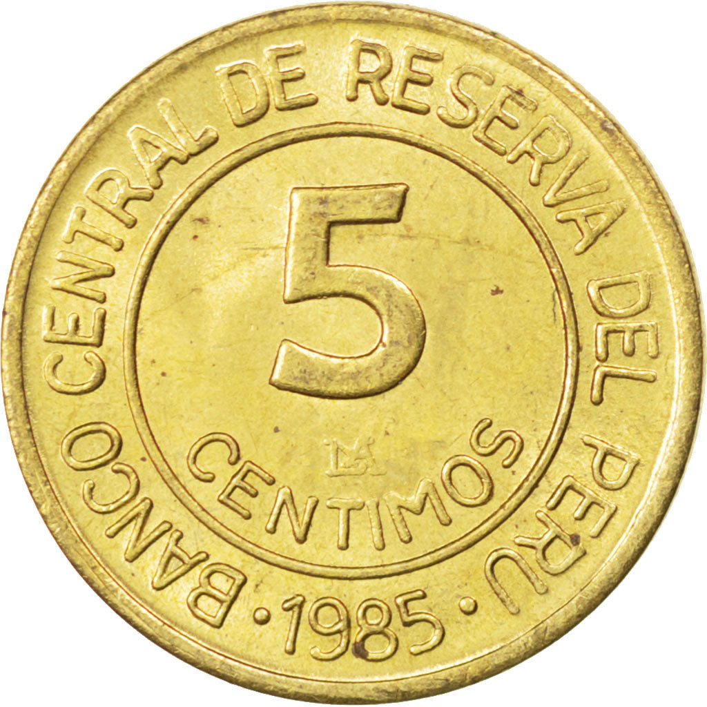 PERU, 5 Centimos, 1985, Lima, KM #292, MS(63), Brass, 17, 2.00