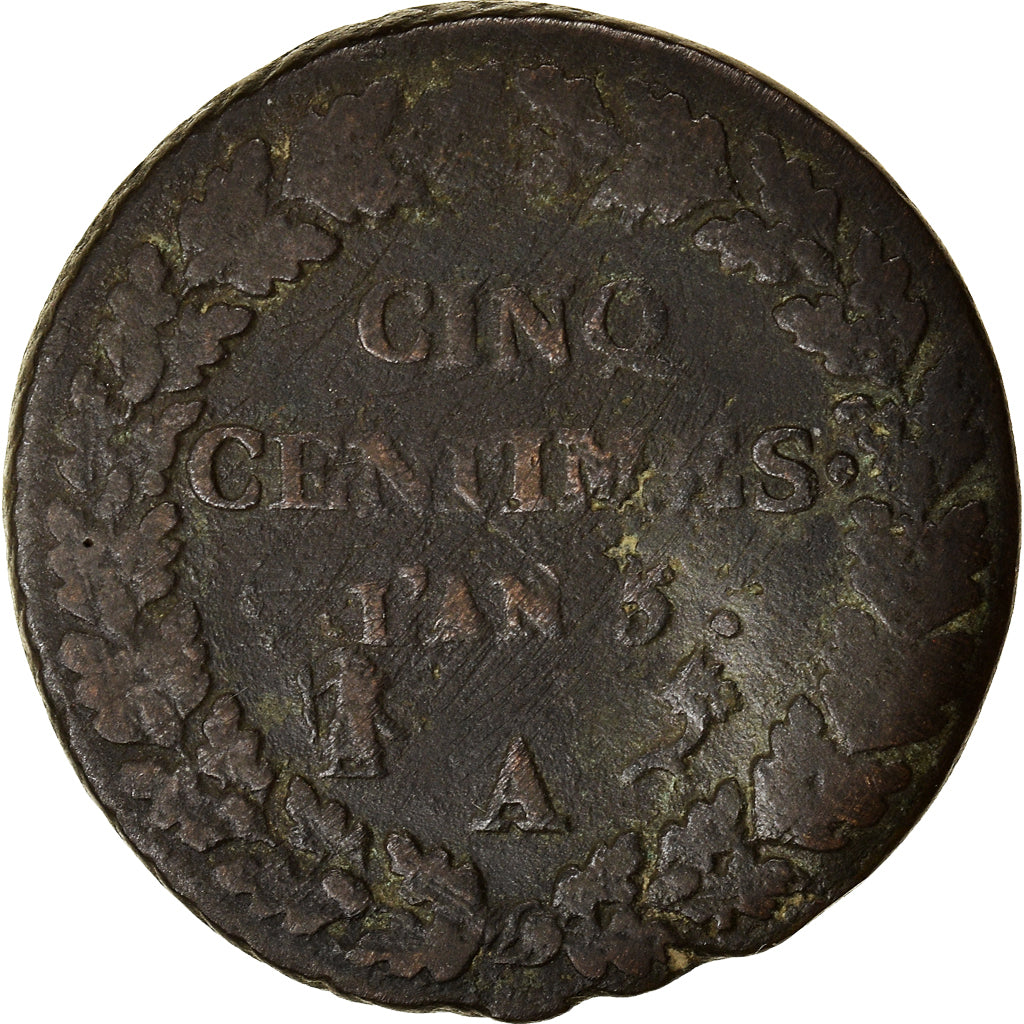 Coin, France, Dupré, 5 Centimes, AN 5, Paris, VF(20-25), Bronze, KM:640.1