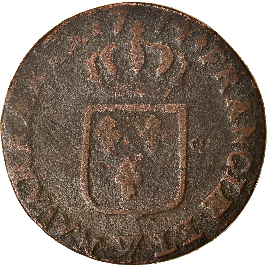 Coin, France, Louis XV, Sol à la vieille tête, 1774, Lille, F(12-15), Copper