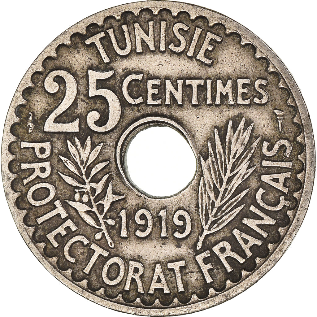 Coin, Tunisia, Muhammad al-Nasir Bey, 25 Centimes, 1919, Paris, EF(40-45)