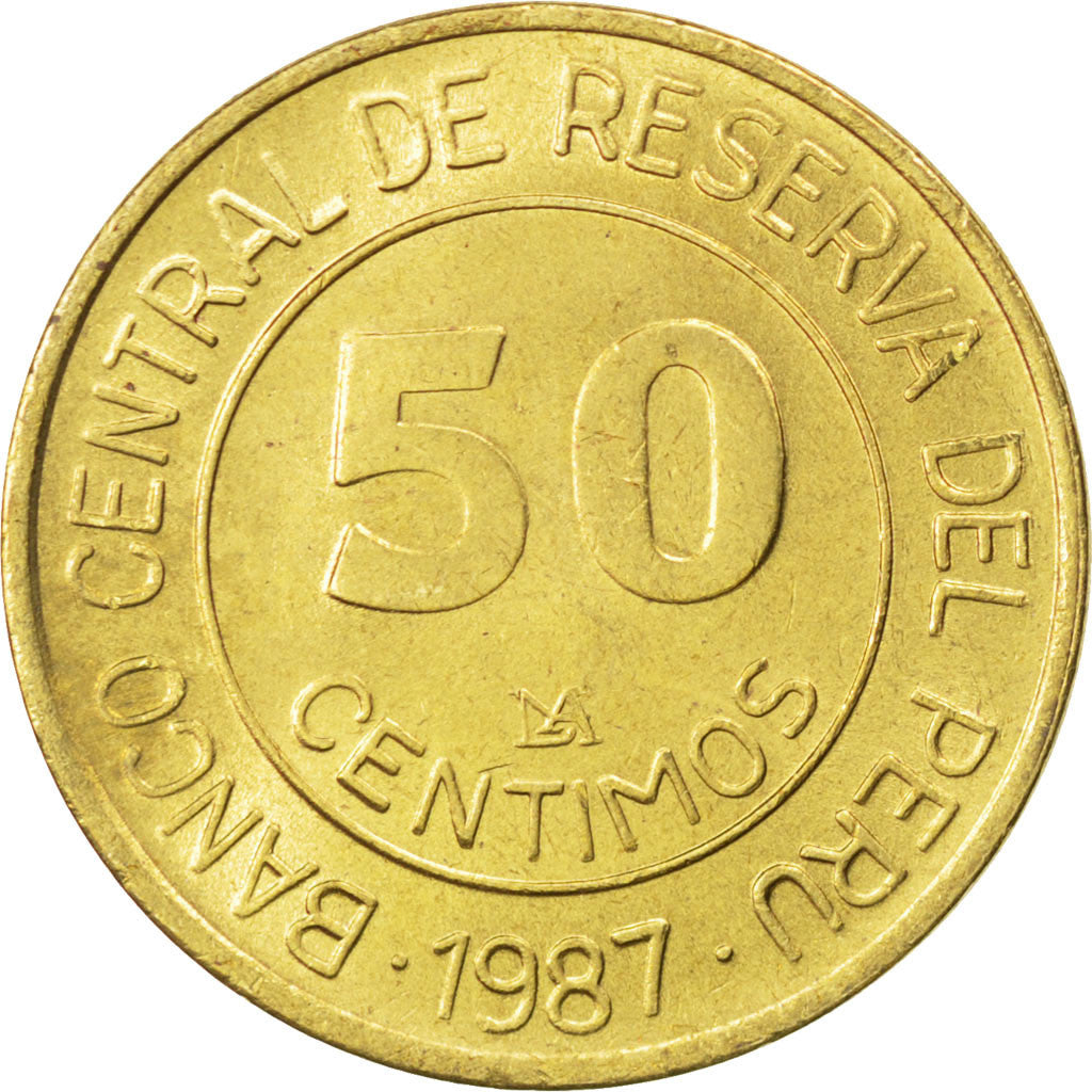 PERU, 50 Centimos, 1987, Lima, KM #295, MS(63), Brass, 23, 5.30