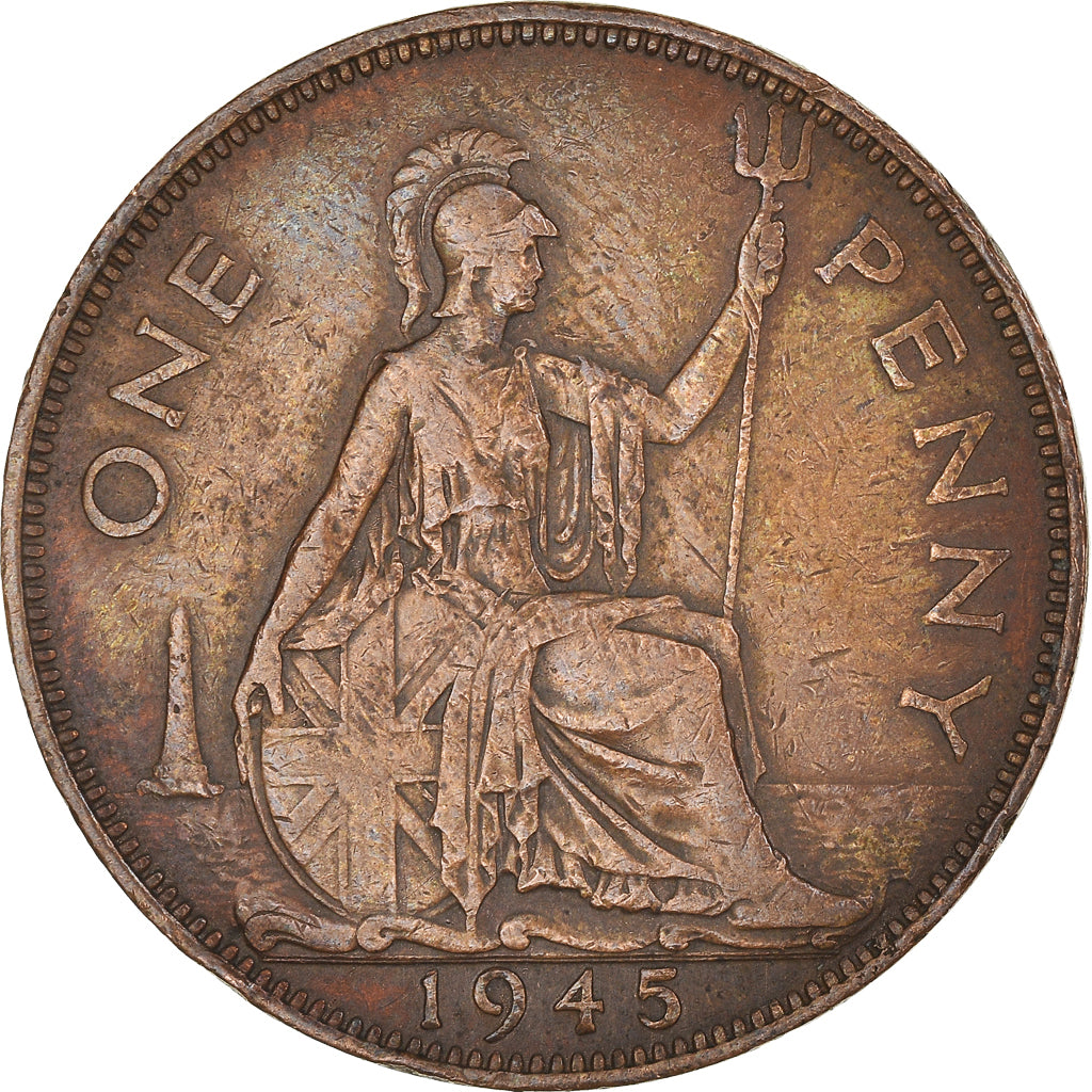 Coin, Great Britain, George VI, Penny, 1945, AU(50-53), Bronze, KM:845