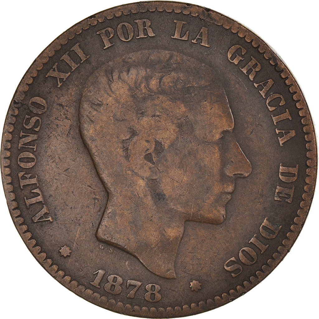 Monnaie, Espagne, Alfonso XII, 10 Centimos, 1878, Madrid, TB, Bronze, KM:675