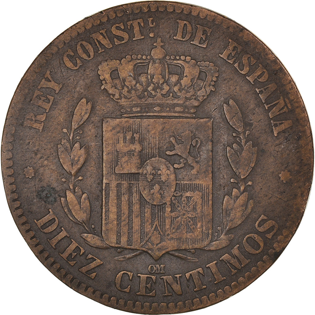 Monnaie, Espagne, Alfonso XII, 10 Centimos, 1878, Madrid, TB, Bronze, KM:675