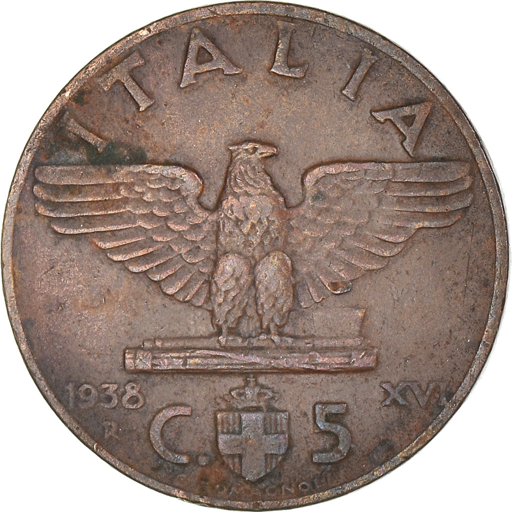 Coin, Italy, Vittorio Emanuele III, 5 Centesimi, 1938, Rome, AU(50-53), Bronze