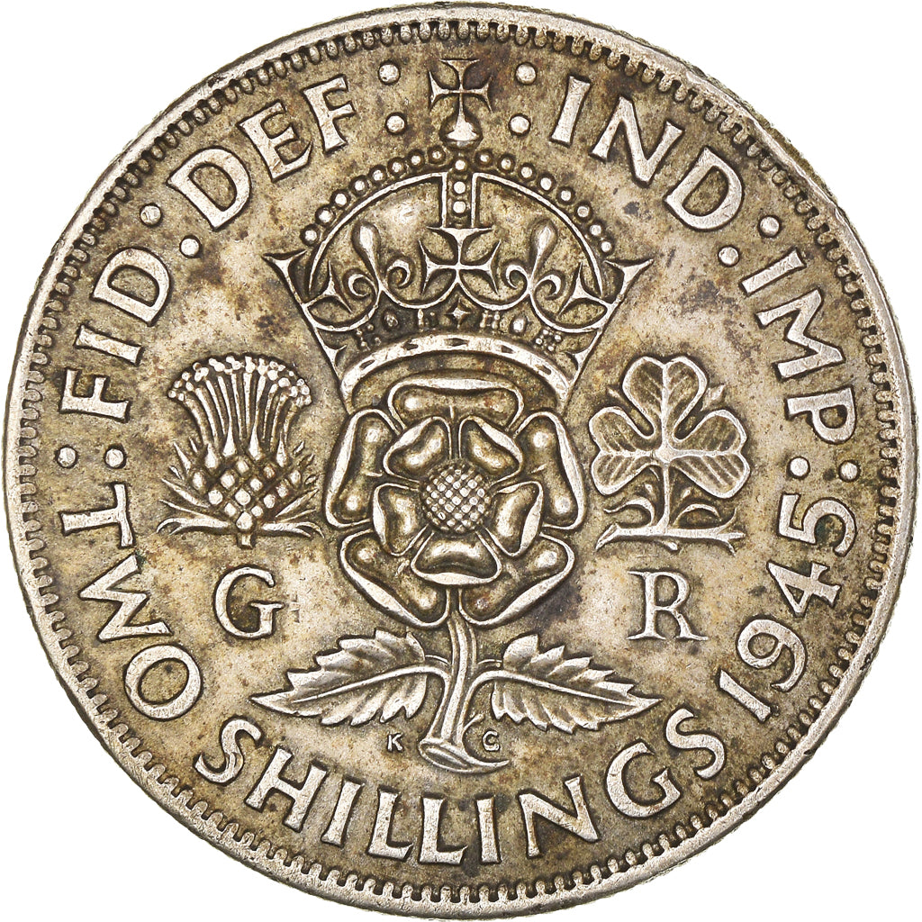 Coin, Great Britain, George VI, Florin, Two Shillings, 1945, EF(40-45), Silver