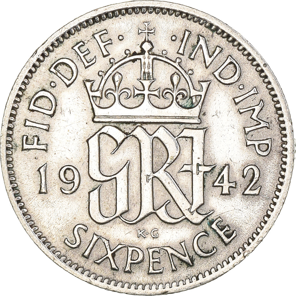 Coin, Great Britain, George VI, 6 Pence, 1942, AU(50-53), Silver, KM:852