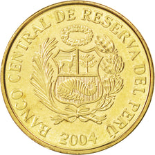 PERU, Centimo, 2004, Lima, KM #303.4, MS(63), Brass, 15.9, 1.74
