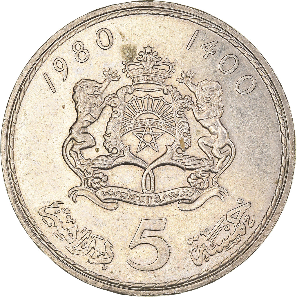 Monnaie, Maroc, al-Hassan II, 5 Dirhams, 1980/AH1400, TTB+, Cupro-nickel, KM:72