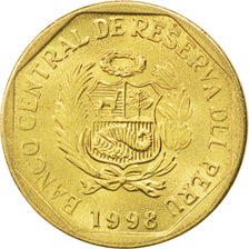 PERU, 5 Centimos, 1998, Lima, KM #304.2, MS(63), Brass, 18, 2.75