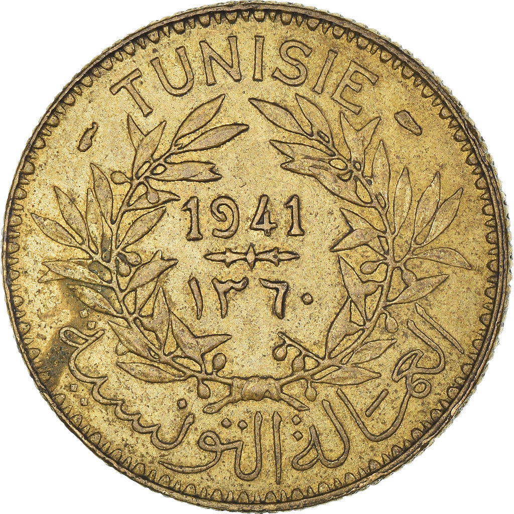 Coin, Tunisia, Anonymous, 2 Francs, 1941/AH1360, Paris, AU(50-53)