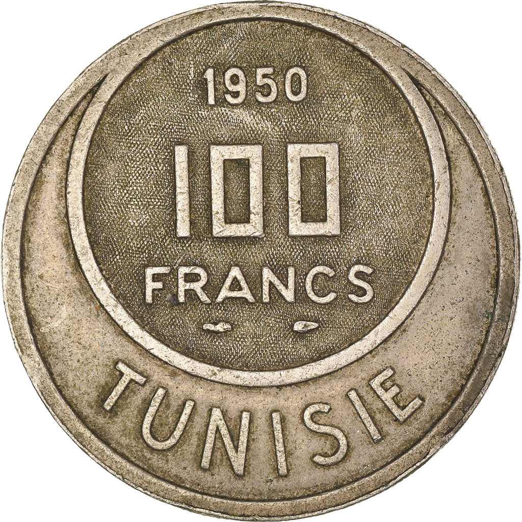 Moneta, Tunisia, Muhammad al-Amin Bey, 100 Francs, 1950, Paris, BB, Rame-nichel