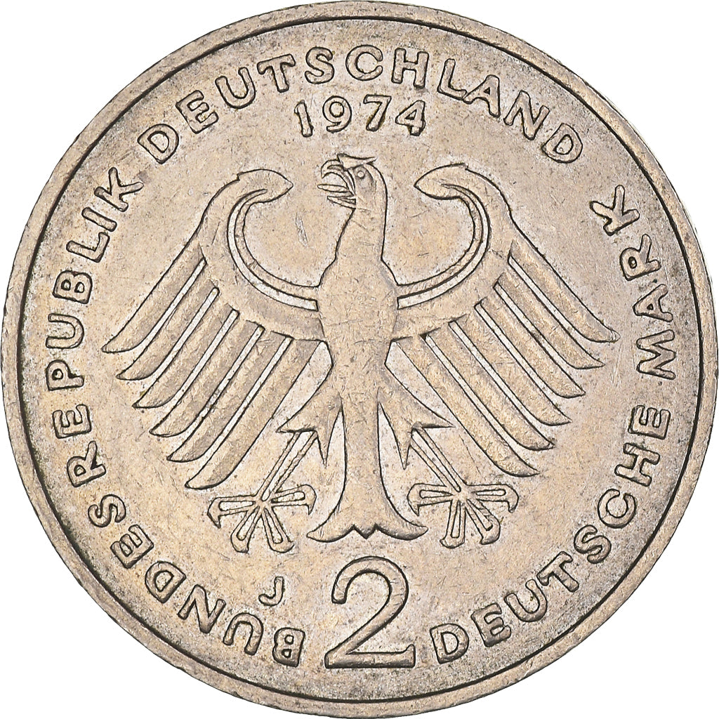 Münze, Bundesrepublik Deutschland, 2 Mark, 1974, Hamburg, SS+, Copper-Nickel