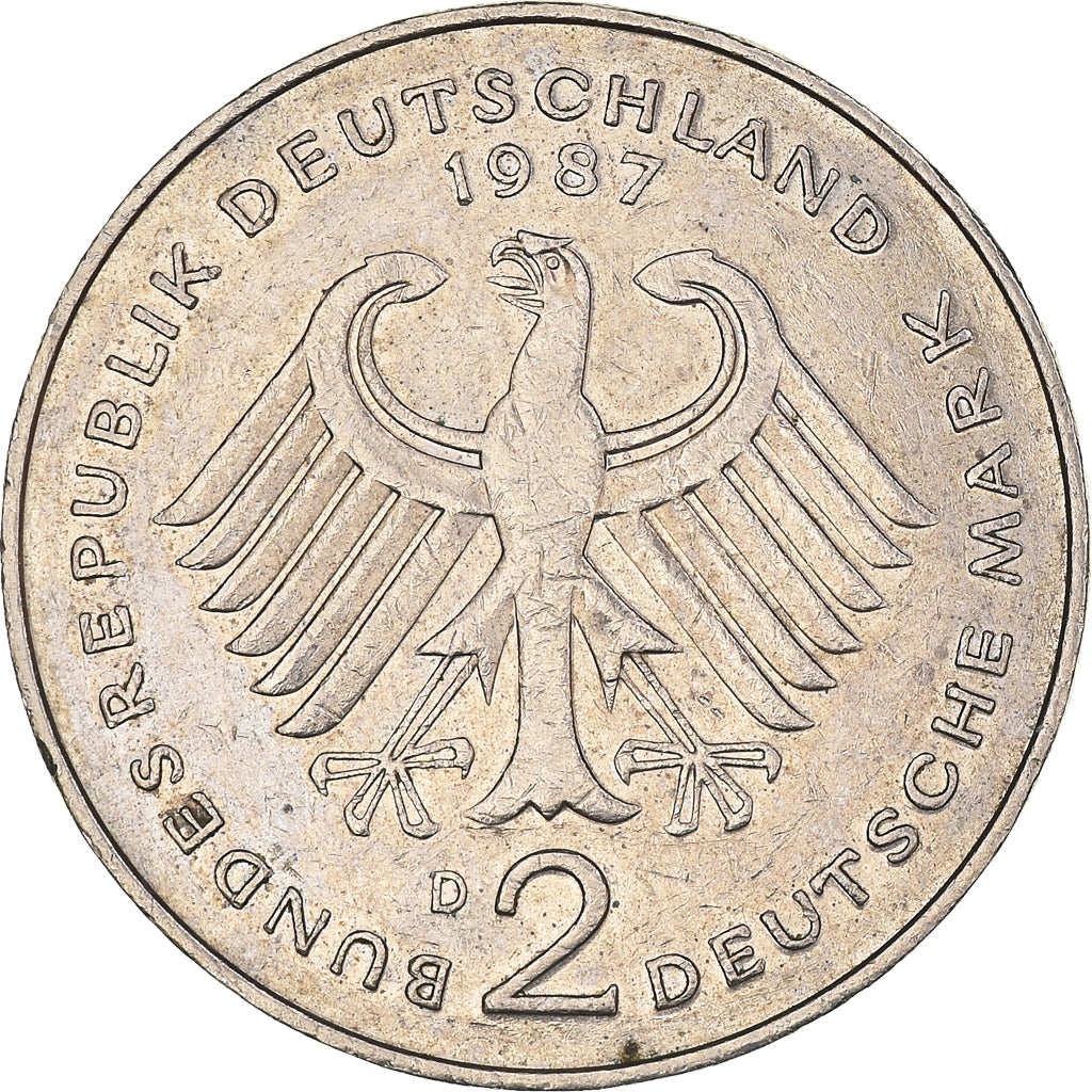 Moneta, GERMANIA - REPUBBLICA FEDERALE, 2 Mark, 1987, Munich, BB+, Nichel