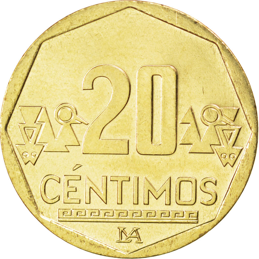 PERU, 20 Centimos, 2004, Lima, KM #306.4, MS(63), Brass, 23, 4.36