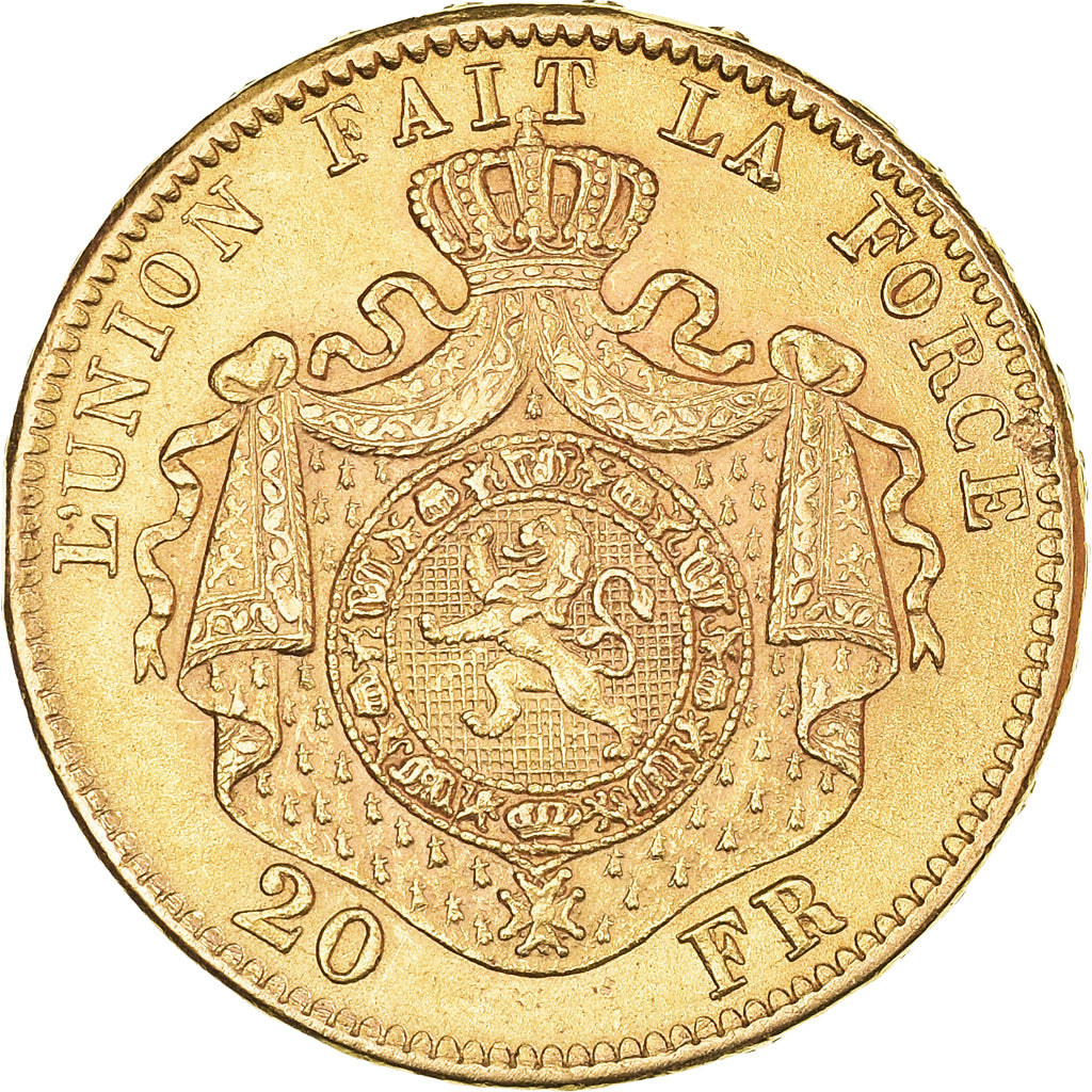 Coin, Belgium, Leopold II, 20 Francs, 20 Frank, 1871, AU(50-53), Gold, KM:37