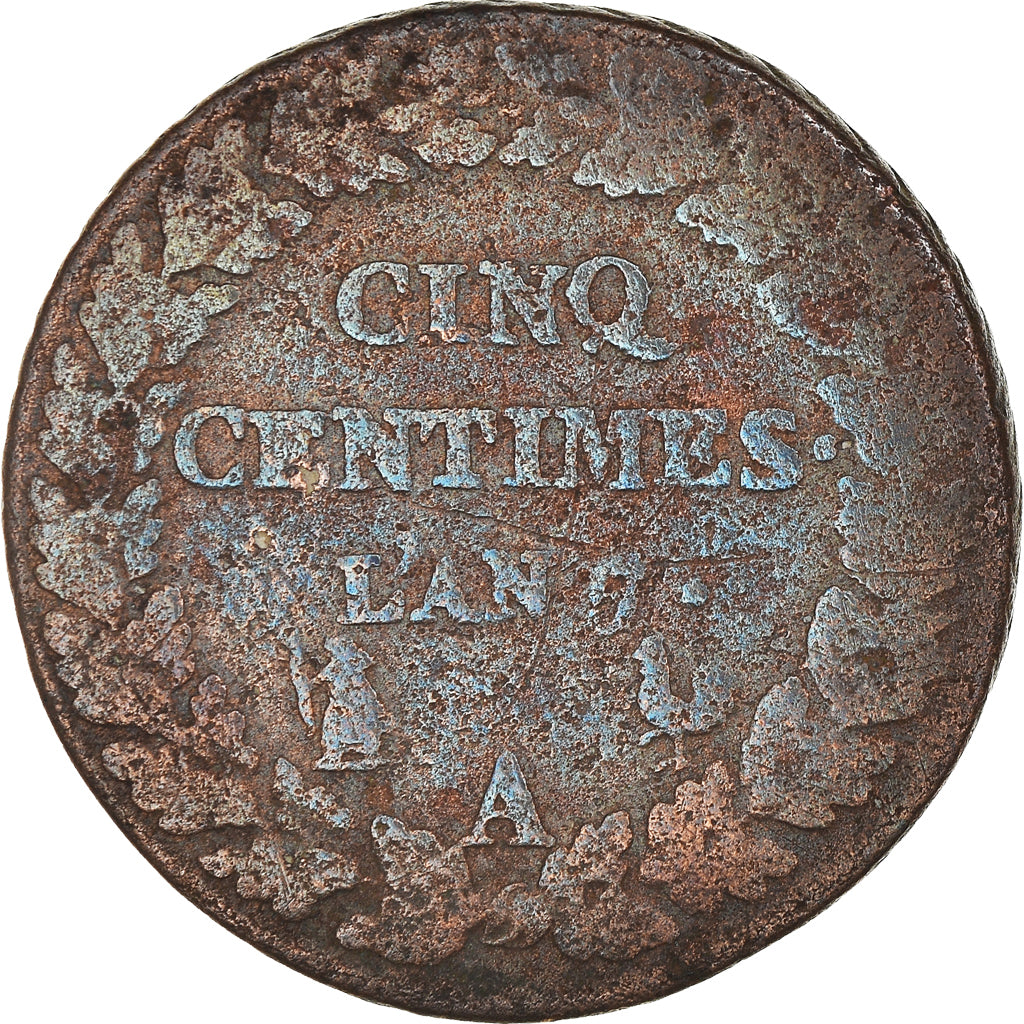 Moneta, Francia, Dupré, 5 Centimes, AN 7/5, Paris, B+, Bronzo, KM:640.1