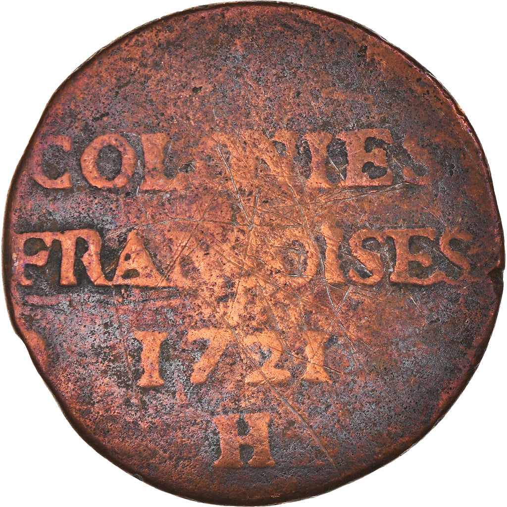 Moeda, COLÓNIAS FRANCESAS, Louis XV, 9 Deniers, 1721, La Rochelle, F(12-15)