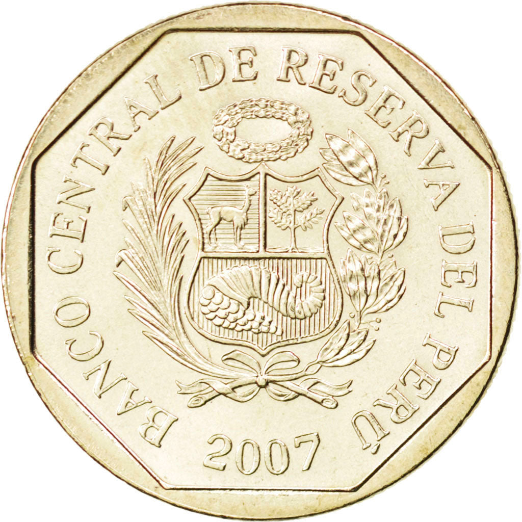 Coin, Peru, 50 Centimos, 2007, MS(63), Copper-Nickel-Zinc, KM:307.4