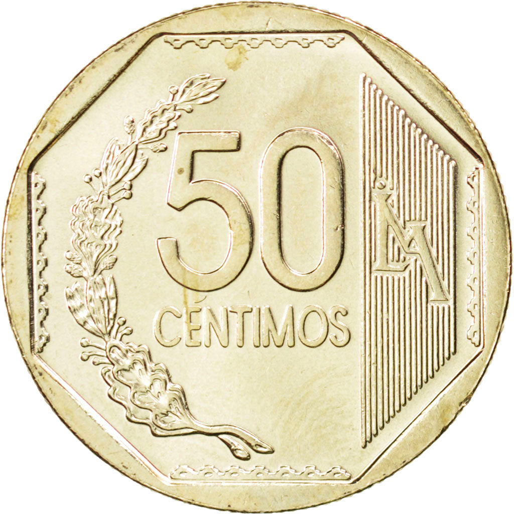 Coin, Peru, 50 Centimos, 2007, MS(63), Copper-Nickel-Zinc, KM:307.4