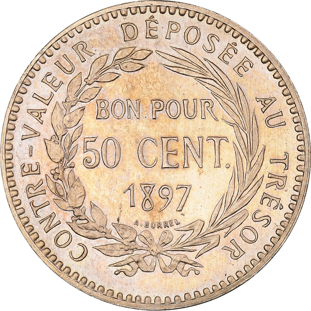 Coin, Martinique, 50 Centimes, 1897, MS(63), Copper-nickel, KM:40, Lecompte:7