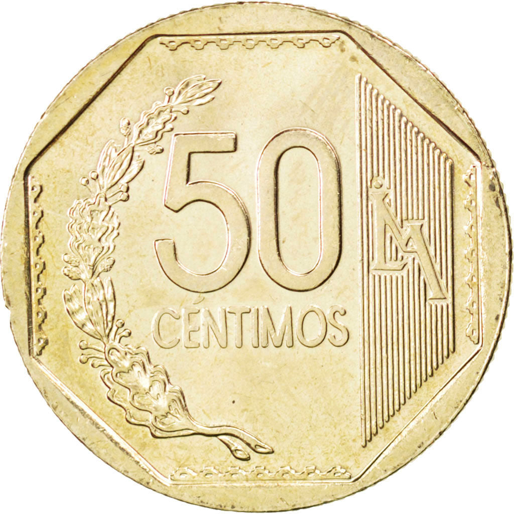 Coin, Peru, 50 Centimos, 2007, MS(63), Copper-Nickel-Zinc, KM:307.4