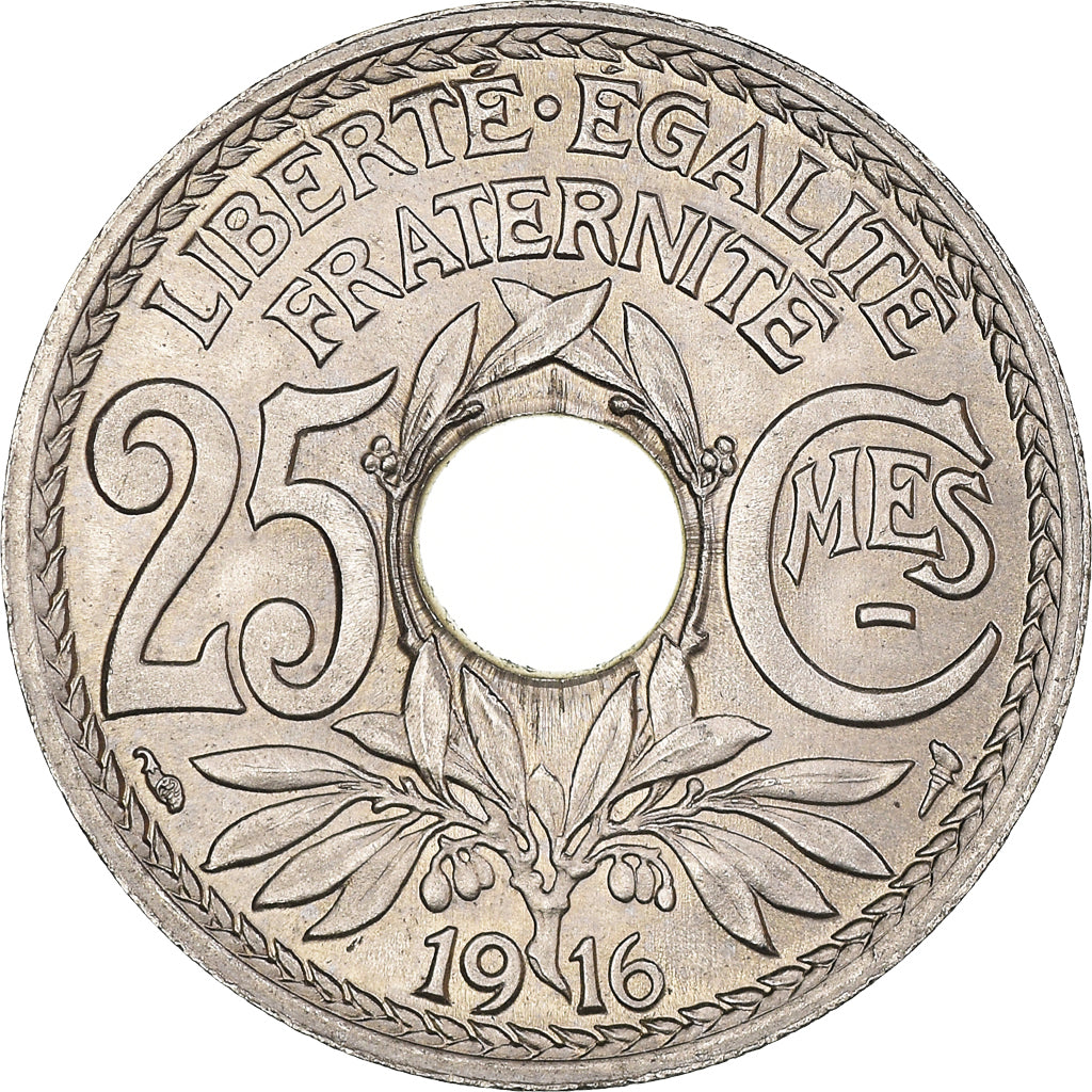 Munten, Frankrijk, Lindauer, 25 Centimes, 1916, Souligné, PR, Nickel, KM:867