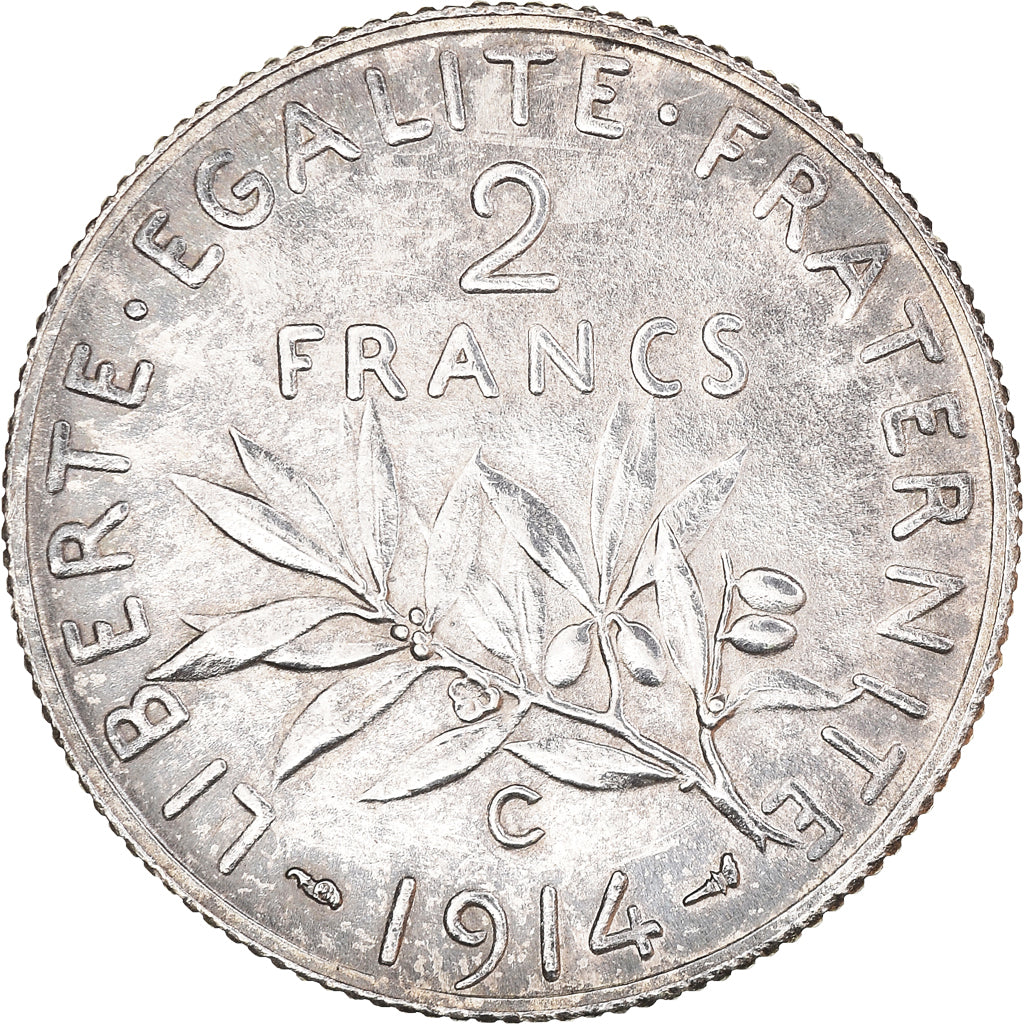 Coin, France, Semeuse, 2 Francs, 1914, Castelsarrasin, AU(50-53), Silver