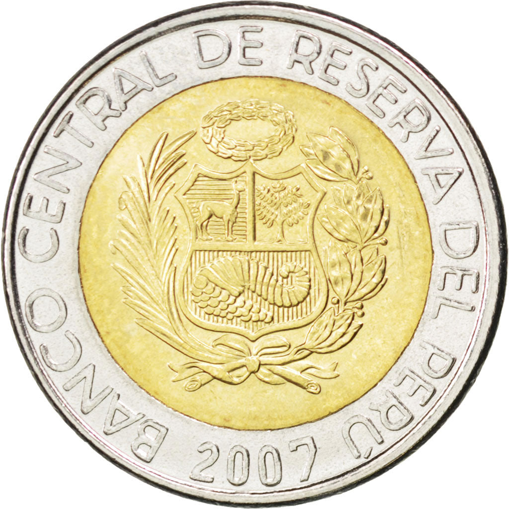 PERU, 2 Nuevos Soles, 2007, Lima, KM #313, MS(63), Bi-Metallic, 22.2, 5.56