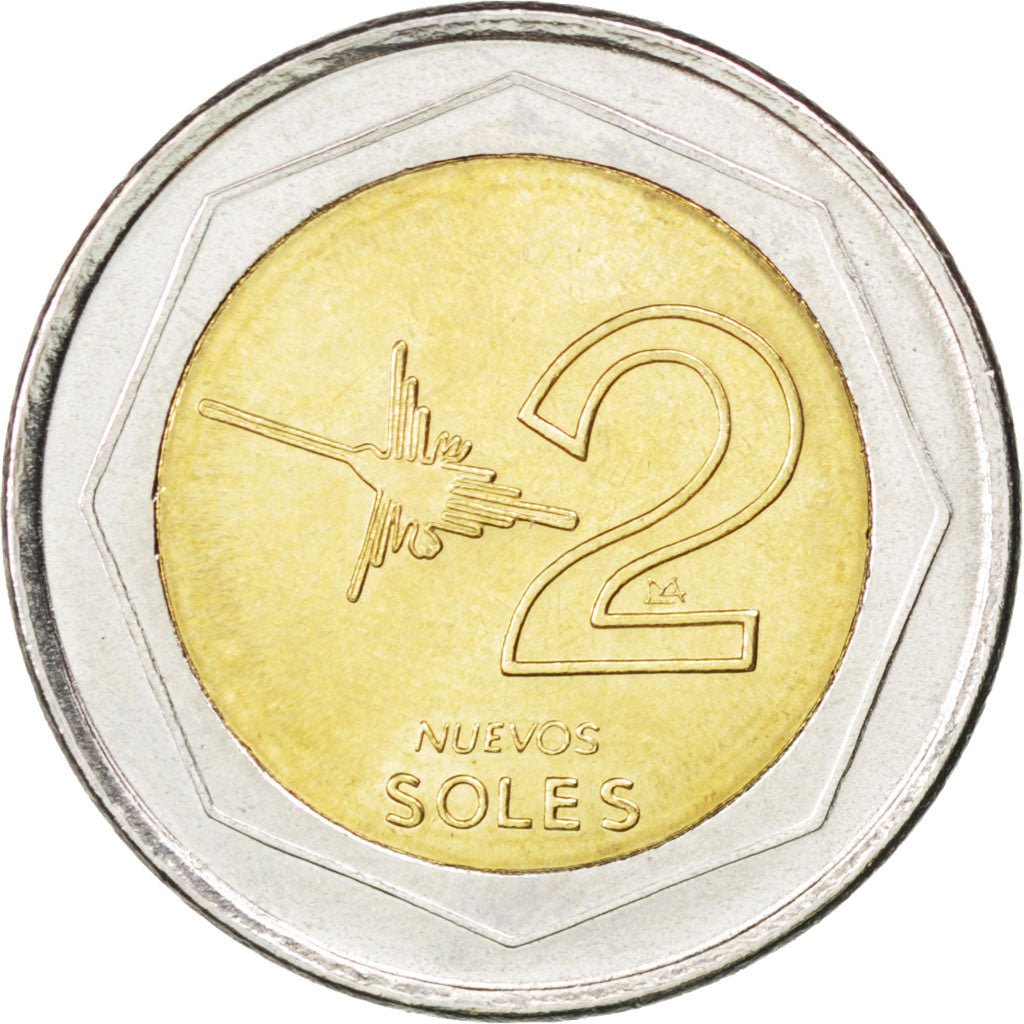 PERU, 2 Nuevos Soles, 2007, Lima, KM #313, MS(63), Bi-Metallic, 22.2, 5.56