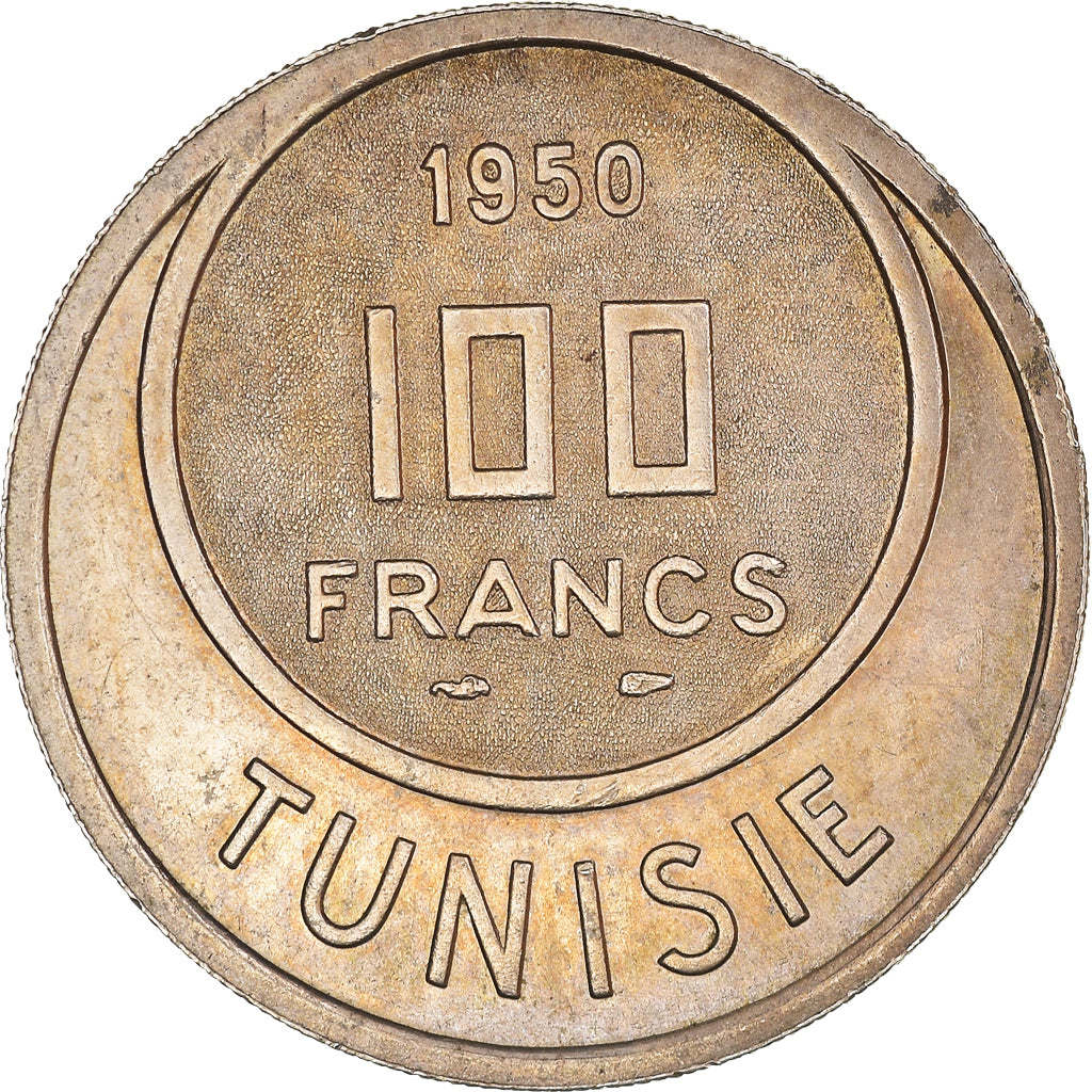 Moneda, Túnez, Muhammad al-Amin Bey, 100 Francs, 1950 / AH1370, Paris, MBC+