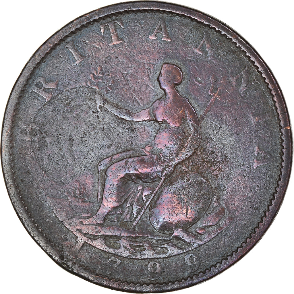 Münze, Großbritannien, George III, 1/2 Penny, 1799, S, Kupfer, KM:647