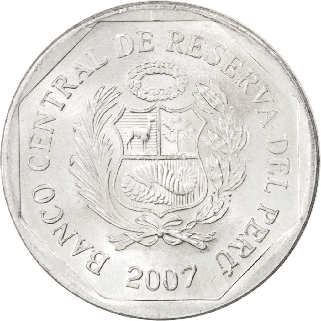 PERU, 5 Centimos, 2007, Lima, KM #304.4a, MS(63), Aluminum, 18, 1.00