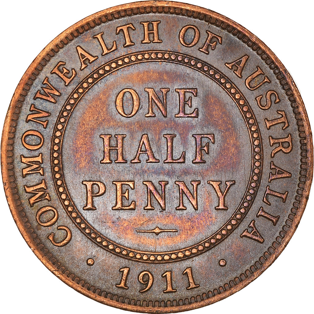 Coin, Australia, George V, 1/2 Penny, 1911, AU(50-53), Bronze, KM:22