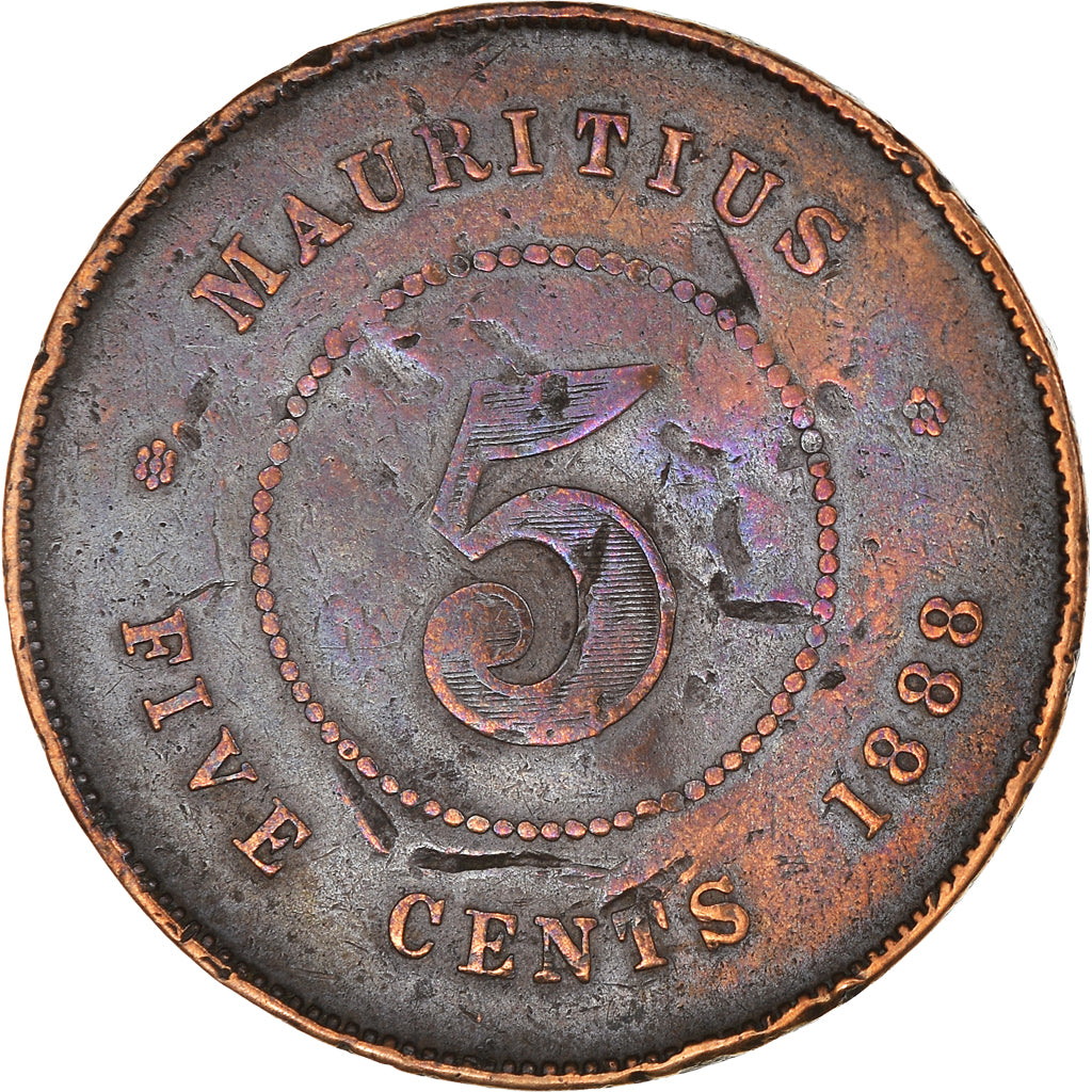 Coin, Mauritius, 5 Cents, 1888, VF(20-25), Bronze, KM:9