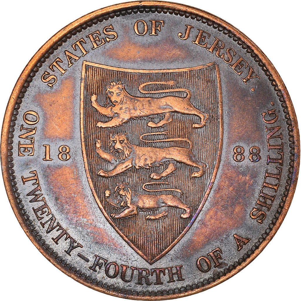 Coin, Jersey, Victoria, 1/24 Shilling, 1888, AU(50-53), Bronze, KM:7