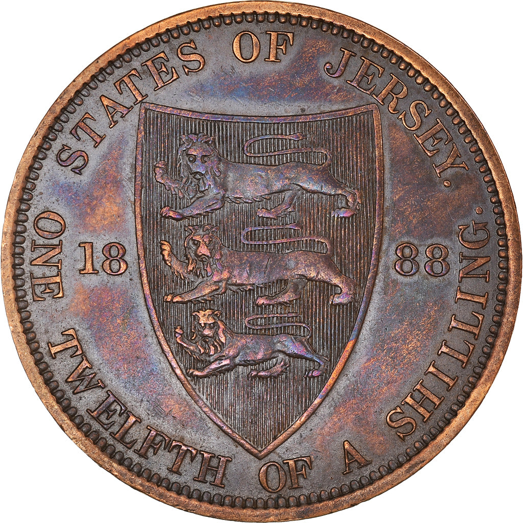 Münze, Jersey, Victoria, 1/12 Shilling, 1888, VZ, Bronze, KM:8
