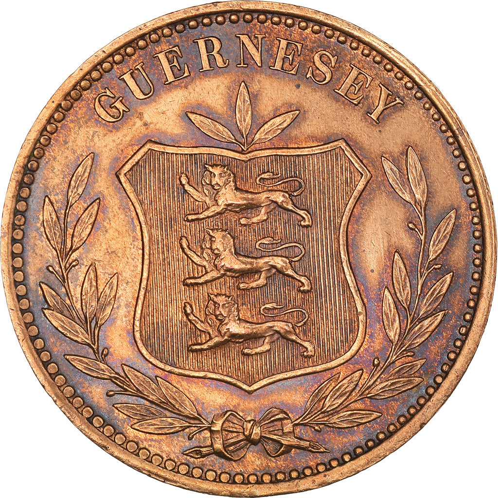 Coin, Guernsey, 8 Doubles, 1885, Heaton, Birmingham, AU(55-58), Bronze, KM:7