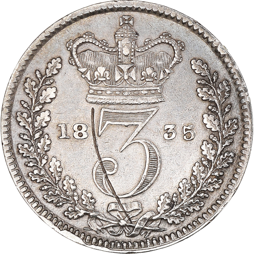 Coin, Great Britain, William IV, 3 Pence, 1835, AU(50-53), Silver, KM:710