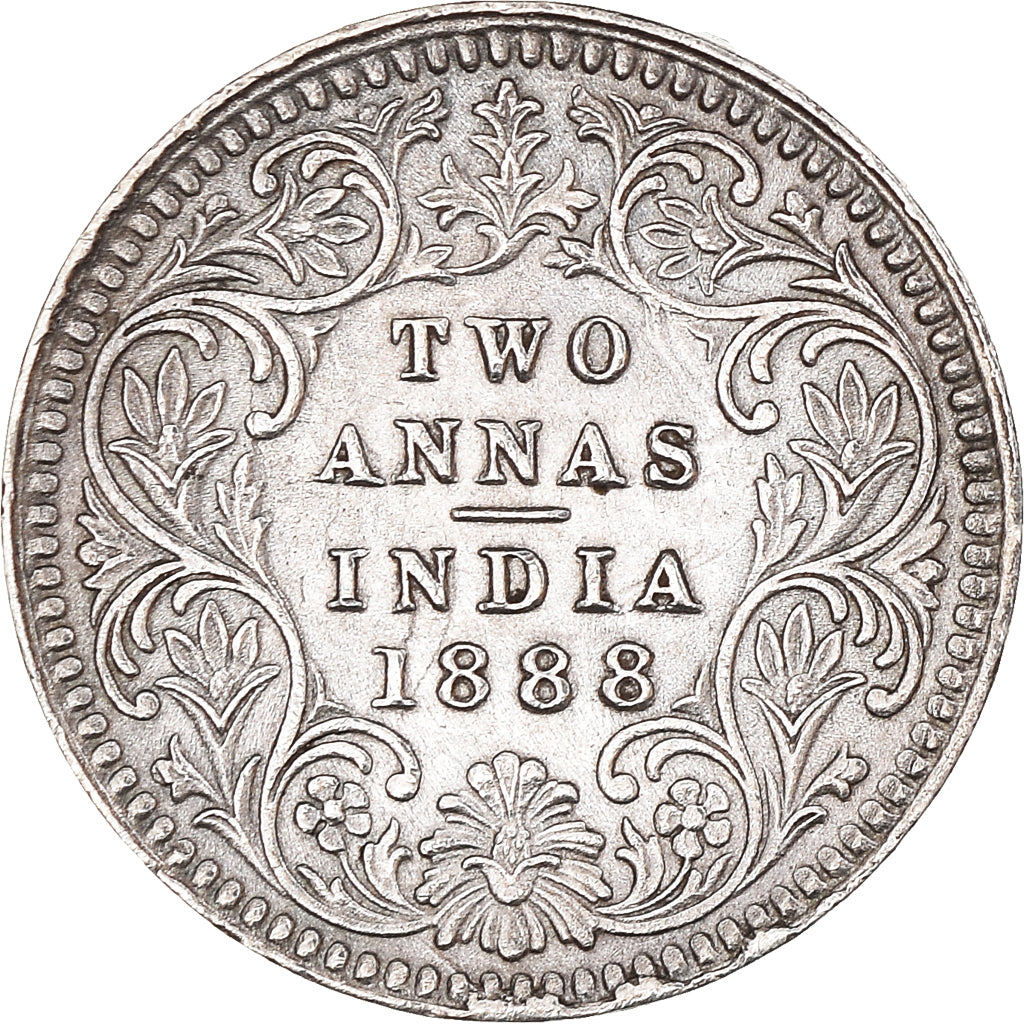 Coin, INDIA-BRITISH, Victoria, 2 Annas, 1888, AU(55-58), Silver, KM:488