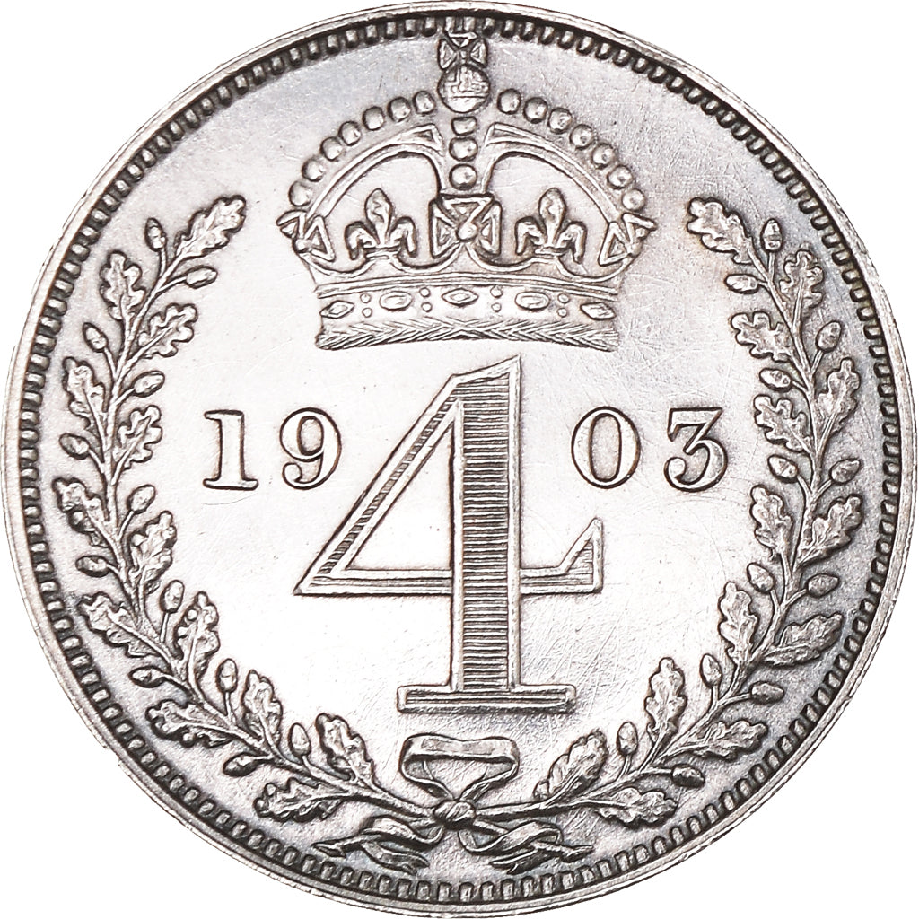 Coin, Great Britain, Edward VII, 4 Pence, Groat, 1903, MS(63), Silver, KM:798