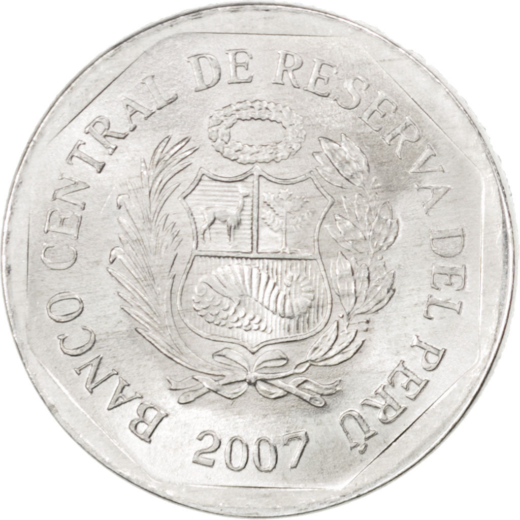 Coin, Peru, 5 Centimos, 2007, MS(63), Aluminum, KM:304.4a