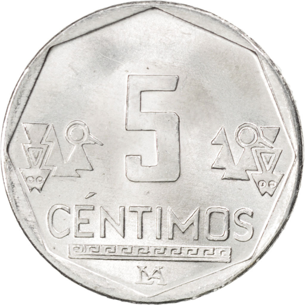 Coin, Peru, 5 Centimos, 2007, MS(63), Aluminum, KM:304.4a