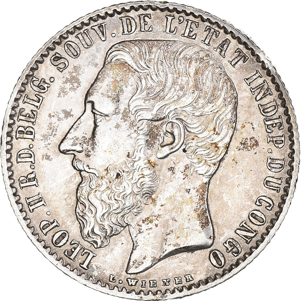 Moneda, ESTADO LIBRE DEL CONGO, Leopold II, Franc, 1887, MBC+, Plata, KM:6
