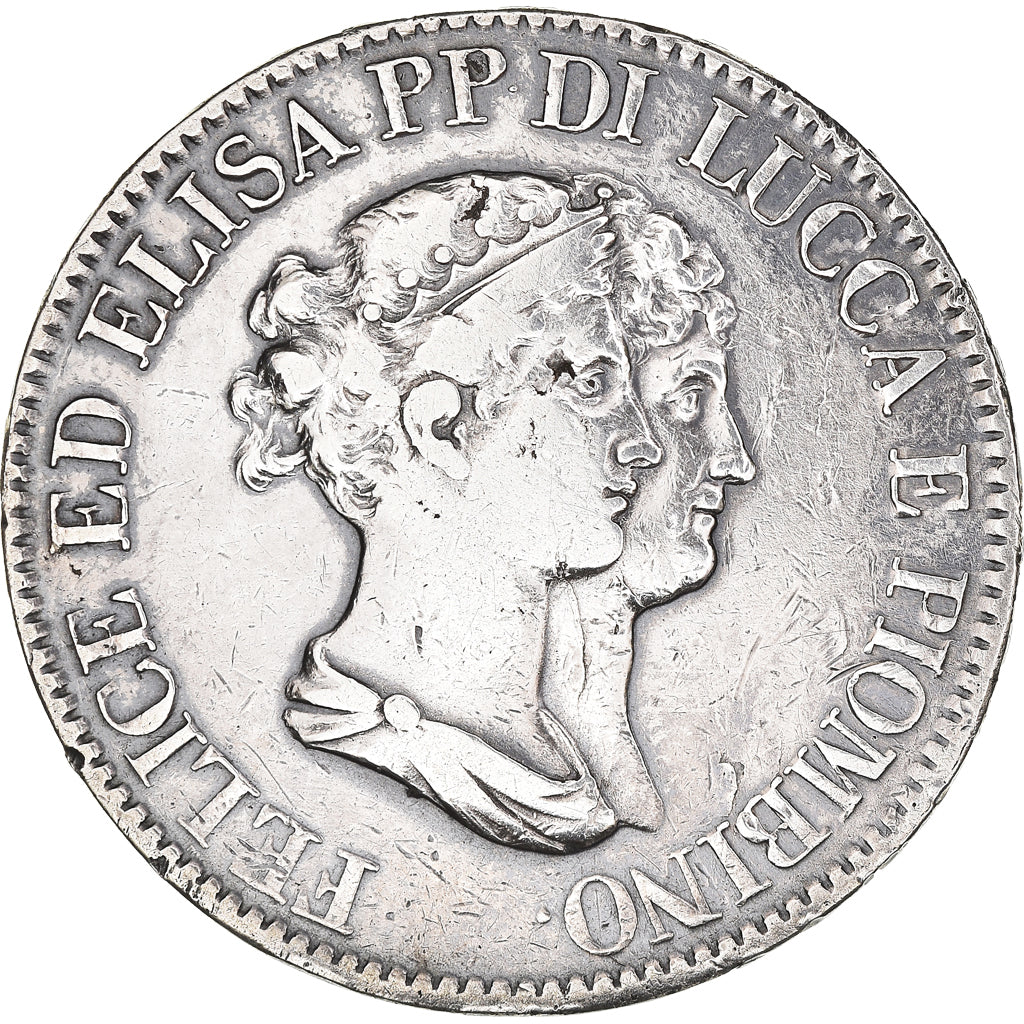 Münze, Italien Staaten, LUCCA, Felix and Elisa, 5 Franchi, 1807, Firenze, S+